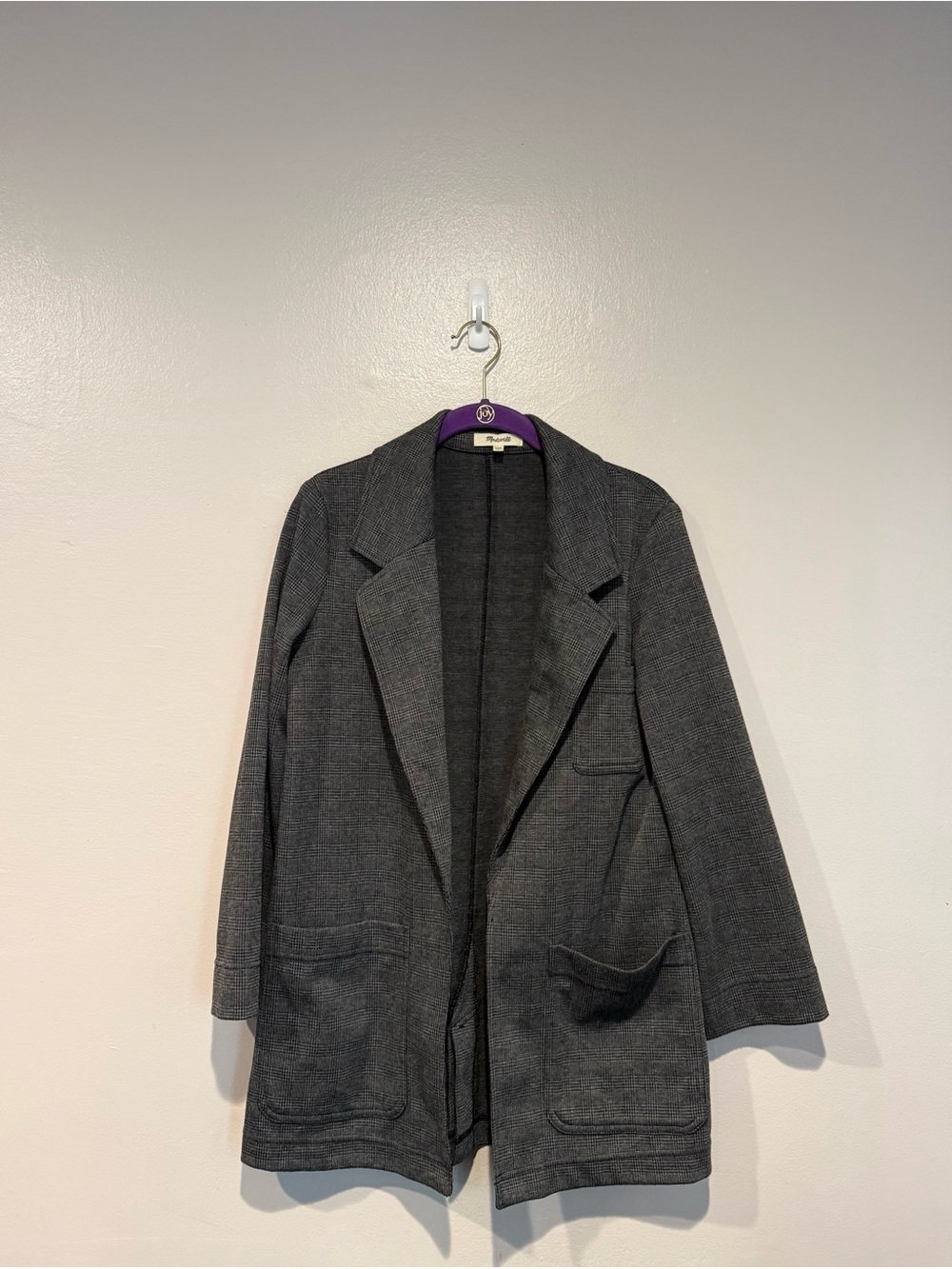 Madewell Grey Gravel Glen Plaid Oversized Open Knit Blazer XXS Business Casual